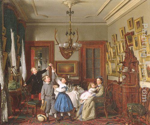 Seymour Joseph Guy The Contest for the Bouquet The Family of Robert Gordon in their New York Dining-Room